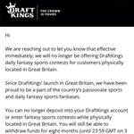 DraftKings exits UK on a regular basis story market  